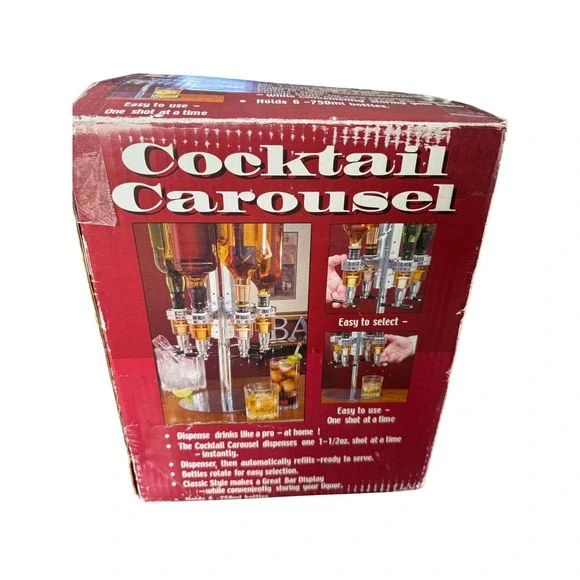 Cocktail Carousel 6 Bottle Liquor Dispenser Bar Home Party Rotating Drink Mixer Bar Accessories